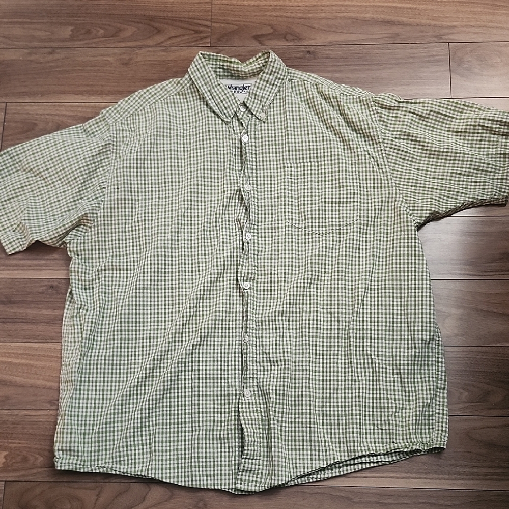 🔥Vintage Wrangler, Olive Checkered Casual Shirt, Short Sleeves
